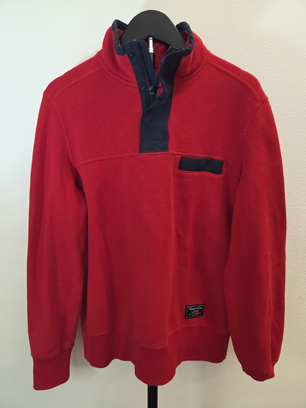 Abercrombie & Fitch Quarter-Snap Zip Fleece Pullover – Red / Navy (Small)